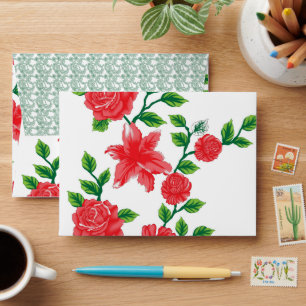 Enveloppe un bouquet de fleurs rouges sur un arrière - plan