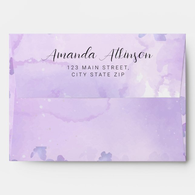 Enveloppe Un petit Baby shower pourpre à papillon (Dos (Haut rabat))