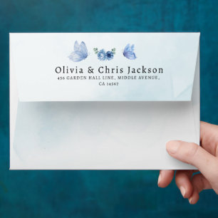 Enveloppe Un petit papillon bleu Baby shower floral rustique