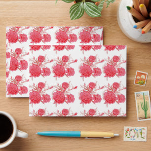 Enveloppe une fleur rouge sur un arrière - plan blanc