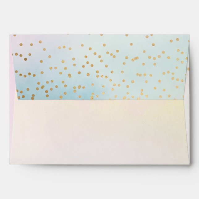 Enveloppe Unicorne Aqua rose Jaune teint or Confetti (Dos (Haut rabat))