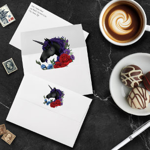 Enveloppe Unicorne noire violet Fleurs de Sage Rouge