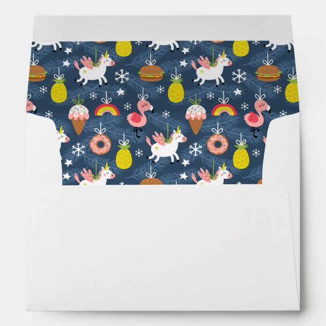 Enveloppe Unicornes de Noël amusants et Flamants roses Motif (Dos (Bas))