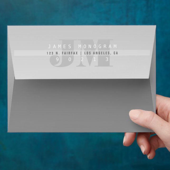 Enveloppe Unique Moderne Gris Monogramme Adresse de retour (Hand)