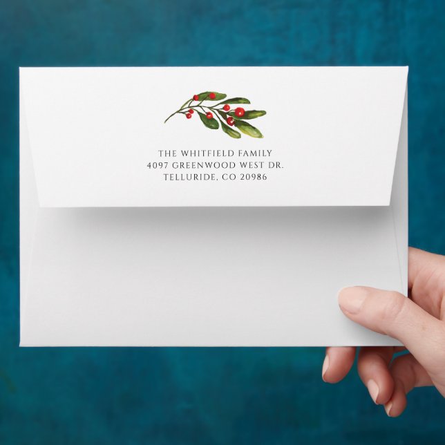 Enveloppe Vacances Berries verdure Aquarelle Noël (Hand)