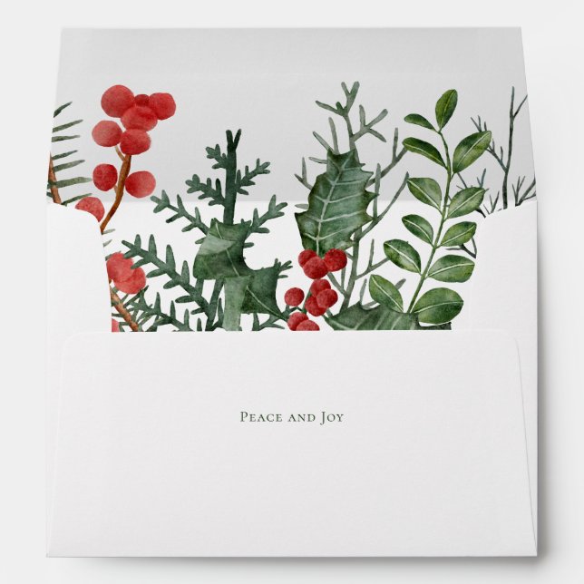 Enveloppe Vacances d'aquarelle Holly berry & Greenery (Dos (Bas))