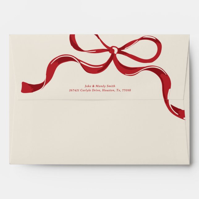 Enveloppe Vacances modernes Grosse Bow rouge Crème de Noël (Dos (Haut rabat))