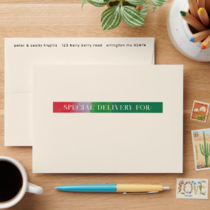 Enveloppe Vacances modernes peintes avec art vert et rouge