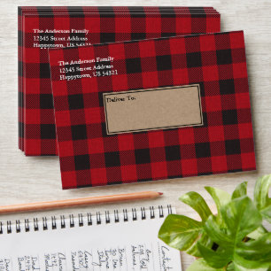 Enveloppe Vacances Rouge Buffalo Plaid Tartan Kraft