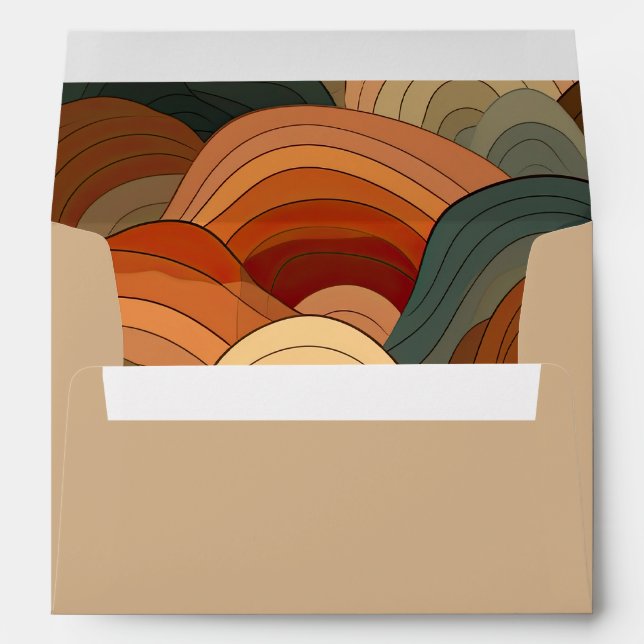 Enveloppe Vagues Abstraites rétro Mariage orange en terre cu (Dos (Bas))
