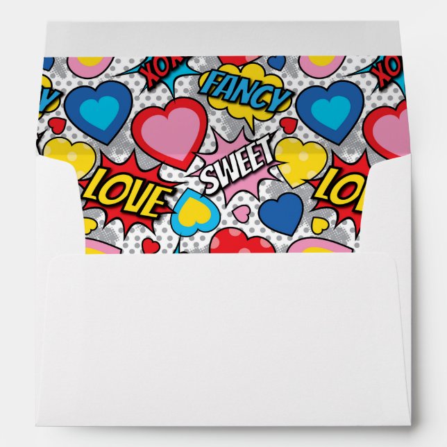 Enveloppe Valentine Hearts Pop Art (Dos (Bas))