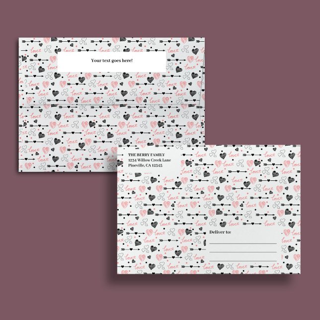 Enveloppe Valentine Love Lettering Pink Black Heart Envelope (Add a romantic and artistic touch to your correspondence with this love-themed envelope, beautifully)