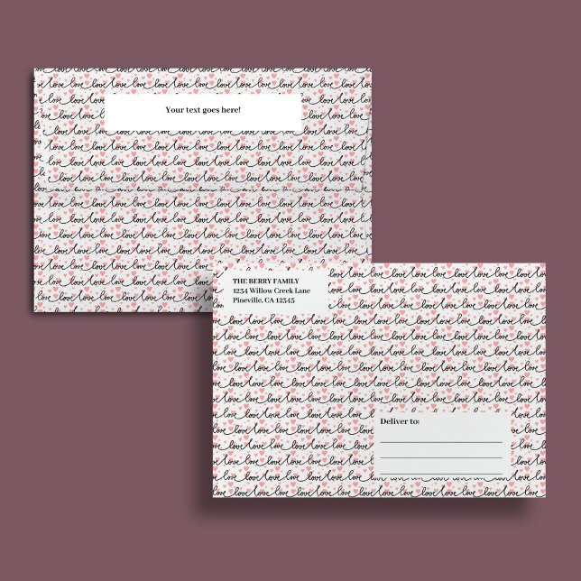 Enveloppe Valentine Love Lettering Pink Black Heart Envelope (Custom Name Love Lettering Pink Black Envelope)