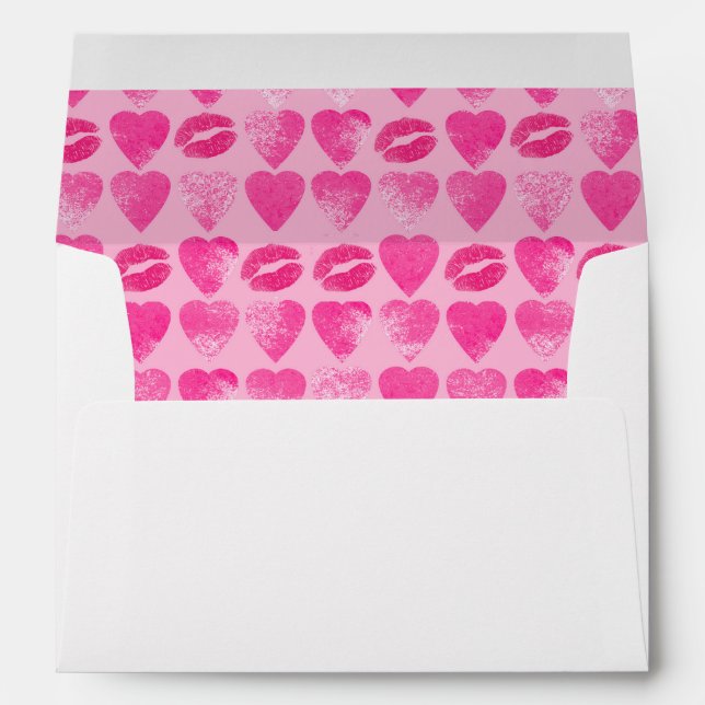 Enveloppe Valentines roses Lèvres et coeurs motif aquarelle (Dos (Bas))
