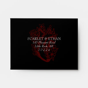 Enveloppe Vampire gothique rouge et noir Coeur floral RSVP E