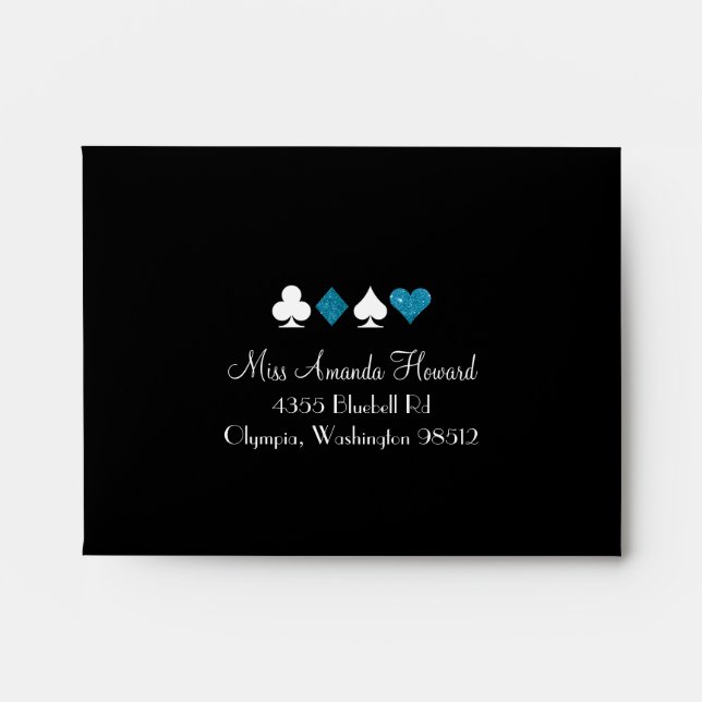 Enveloppe Vegas Destiny Blue Parties scintillant Mariage Rép (Devant)