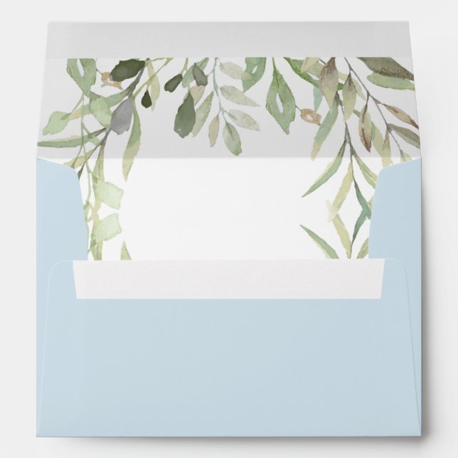 Enveloppe Végétal aquarelle moderne bleu doux (Dos (Bas))