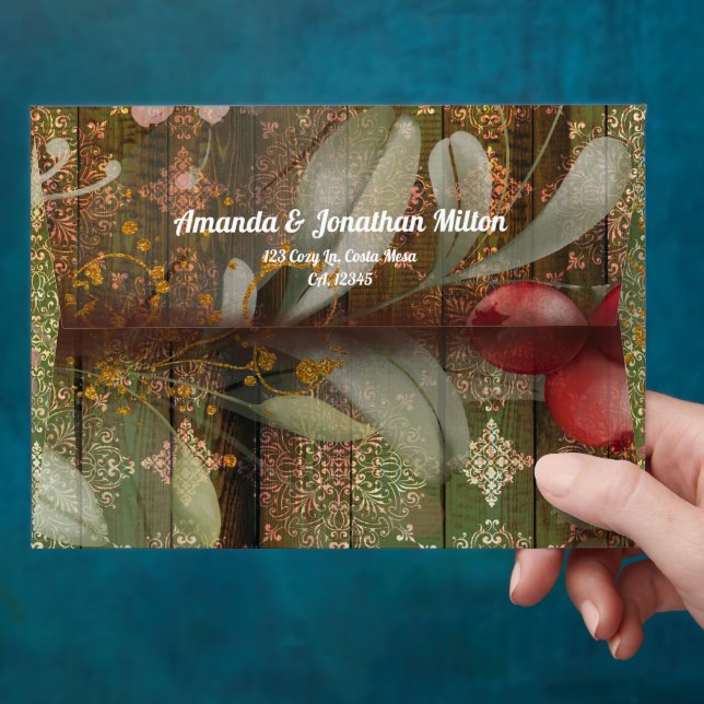 Enveloppe Végétation verte et or Noël Pré-adressé (Hand)