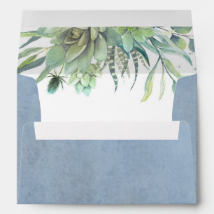 Enveloppe Verdure - Aquarelle Succulents Bleu Dusty