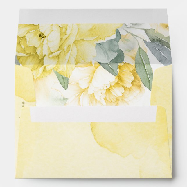 Enveloppe Verdure douce et Fleurs Jaunes Aquarelle (Dos (Bas))