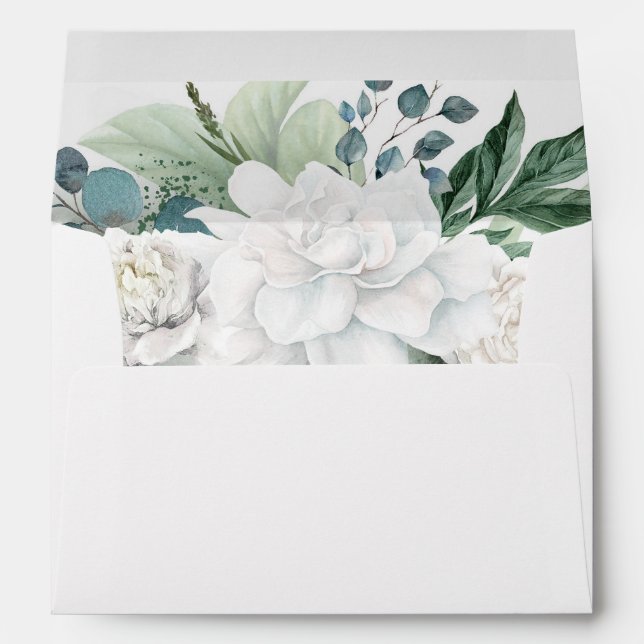 Enveloppe Verdure et Fleurs blanches Élégant (Dos (Bas))