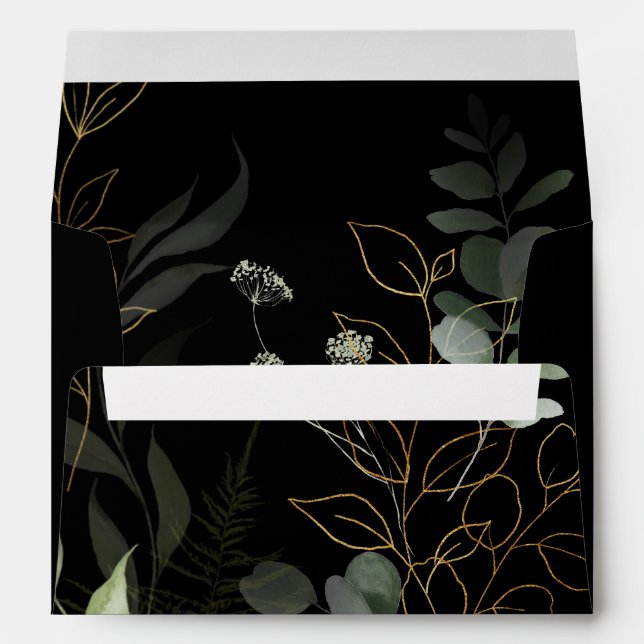 Enveloppe Verdure lunaire Faire-part de mariage d'or noir (Dos (Bas))