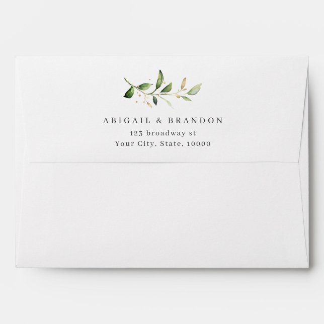 Enveloppe Verdure moderne et Mariage or rustique (Dos (Haut rabat))