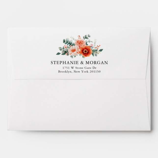Enveloppe Verona Sunset Bright Orange Moderne Mariage Floral (Dos (Haut rabat))