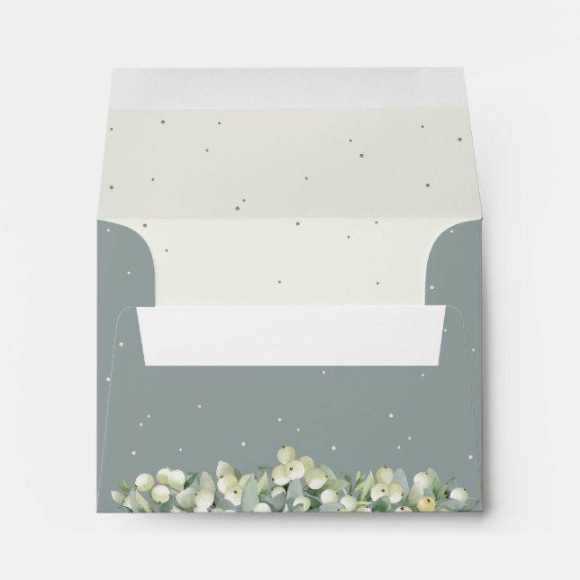 Enveloppe Vert/Crème Snowberry Intérieur+Eucalyptus Mariage  (Dos (Bas))