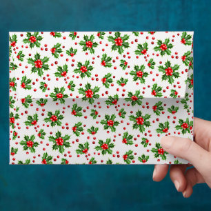 Enveloppe Vert de Noël classique Houx Baies rouges