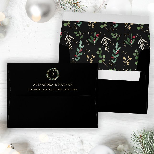 Enveloppe Vert doré Noir | Motif de Noël (Créateur téléchargé)