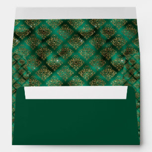 Enveloppe Vert élégant doré pailleté damassé chic moderne