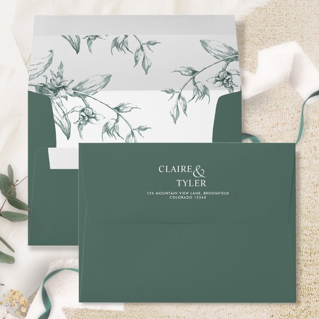 Enveloppe Vert Élégant Moderne Formel, Mariage Floral (Créateur téléchargé)