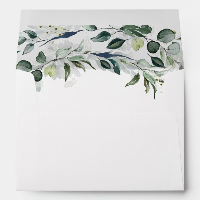 Enveloppe Vert feuillu et Eucalyptus Aquarelle Chic (Dos (Bas))
