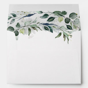 Enveloppe Vert feuillu et Eucalyptus Aquarelle Chic