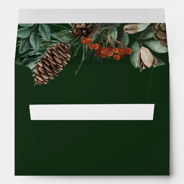 Enveloppe Vert foncé hiver verdure Mariage Invitations (Dos (Bas))