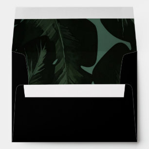 Enveloppe Vert & Noir Chic Feuille Mariage Tropical