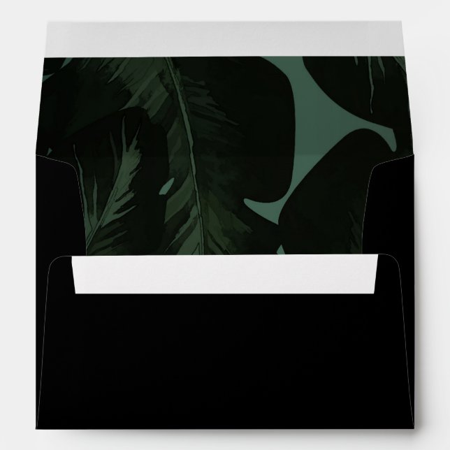 Enveloppe Vert & Noir Chic Feuille Mariage Tropical (Dos (Bas))