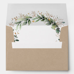 Enveloppe Vert or Kraft Aquarelle Boho Leaf Mariage