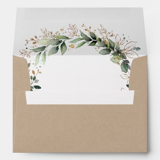 Enveloppe Vert or Kraft Aquarelle Boho Leaf Mariage (Dos (Bas))