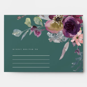 ENVELOPPE VERT PEACH PURPLE LILAC WATERCOLOR ADRESSE FLORALE