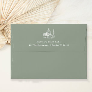 Enveloppe Vert sage   Mariage italien classique illustré