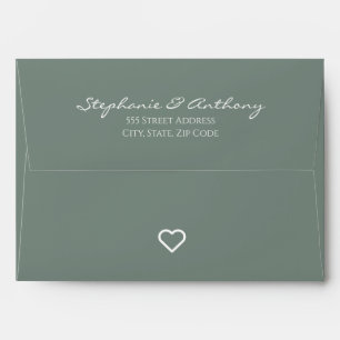 Enveloppe Vert Sage minimaliste avec Coeur Mariage moderne