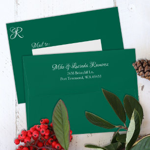 Enveloppe Vert turquoise Préadressé 5x7 Monogramme Quinceane