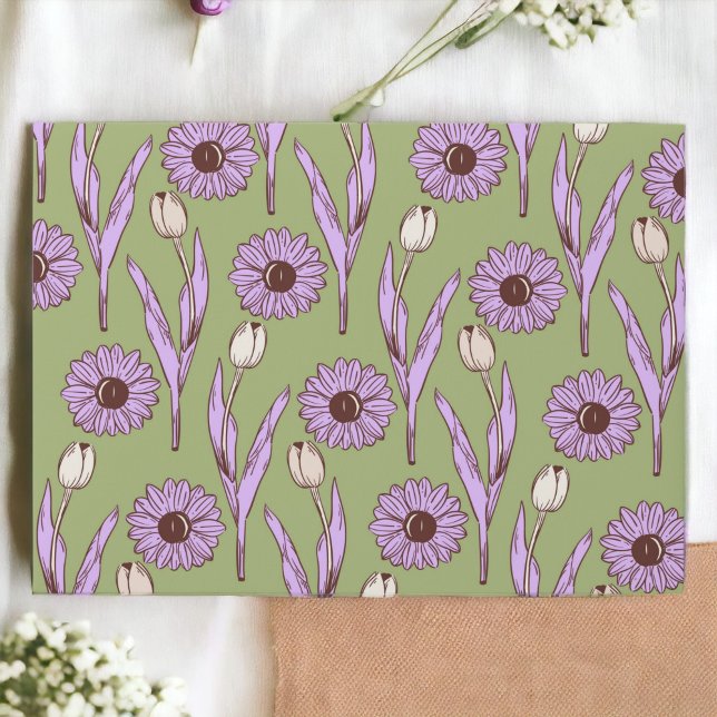 Enveloppe Vert violet rétro Y2K Funky Hippie Flower Motif (Zazzle Green Purple Retro Y2K Funky Hippie Flower Pattern Envelope)