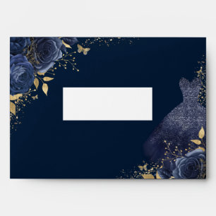 Enveloppe Vêtements et fleurs bleu marine Invitation étincel