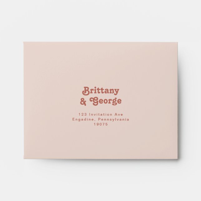 Enveloppe Vibes rétro simples Blush Pink auto-adressés RSVP (Devant)