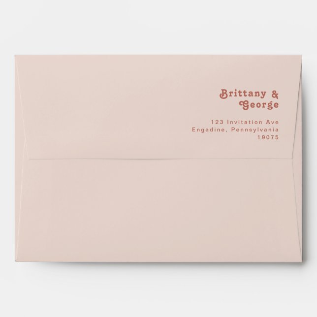 Enveloppe Vibes rétro simples | Faire-part de mariage rose p (Dos (Haut rabat))