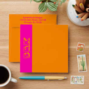 Enveloppe Vibrant orange et rose chaud monogramme personnali