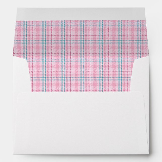 Enveloppe Vibrant Pink Aqua Plaid Christmas Adresse de retou (Dos (Bas))